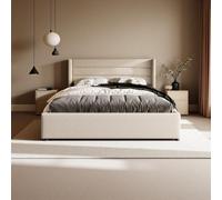 RXMORI Lit double rembourré 140 x 200 cm avec espace de rangement, lit de rangement hydraulique, cadre de lit avec sommier à lattes, pour adolescents, adultes, velours, sans matelas (beige C, 160 x
