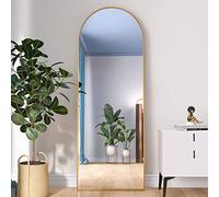 RXMORI Miroir sur pied, 162 x 53 cm, miroir pleine longueur avec support, miroir de sol bombé, autoportant ou sur pied, pour chambre à coucher, salon (doré, 162 x 53 cm)