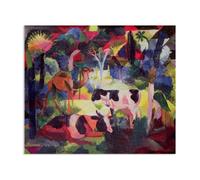 RXNHGJDS August Macke Impression sur Toile Paysage avec des vaches et un chameau Art Mural CéLèBre Reproductions de Tableaux Poster Abstraite DéCoration Moderne Salon60x50cm(24x20in) Sans cadre