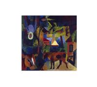 RXNHGJDS August Macke Impression sur Toile Paysage avec des vaches naviguant Art Mural CéLèBre Reproductions de Tableaux Poster Abstraite DéCoration Moderne Salon60x60cm(24x24in) Encadré