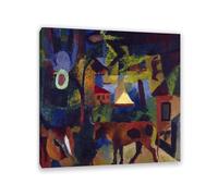 RXNHGJDS August Macke Impression sur Toile Paysage avec des vaches naviguant Art Mural CéLèBre Reproductions de Tableaux Poster Abstraite DéCoration Moderne Salon70x70cm(28x28in) Sans cadre