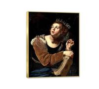 RXNHGJDS Impression sur Toile Artemisia Gentileschi St Catherine d'Alexandrie affiche portrait reproductions de tableaux sur toile pour la décoration de la maison40x30cm(16x12in) Cadre doré