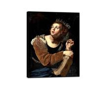 RXNHGJDS Impression sur Toile Artemisia Gentileschi St Catherine d'Alexandrie affiche portrait reproductions de tableaux sur toile pour la décoration de la maison80x60cm(32x24in) Cadre noir
