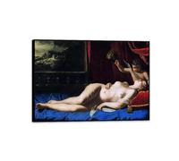 RXNHGJDS Impression sur Toile Artemisia Gentileschi Vénus et Cupidon affiche portrait reproductions de tableaux sur toile pour la décoration de la maison85x60cm(33x24in) Cadre noir