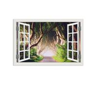 RXNHGJDS Impression sur Toile Intissé Fenêtre Ouverte Illusion 3D Image Moderne Tableau Déco Mural Salle De Séjour Forêt Rayon De Soleil Arbres vert45x30cm(18x12in) sans cadre