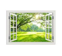 RXNHGJDS Impression sur Toile XXL Format Tableau Panoramique Décoration Chambre Soleil arbres et prairies Nature Paysage Vue depuis la fenêtre illusion d'optique75x50cm(30x20in) sans cadre