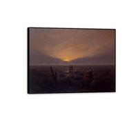 RXNHGJDS Lever de lune sur la mer Caspar David Friedrich Impression sur toile Reproduction sur toile Tableau célèbre pour décoration murale salon et chambre50x40cm(20x16in) Cadre noir