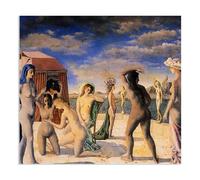 RXNHGJDS Reproductions de Tableaux CéLèBres Paul Delvaux Les courtisanes Poster sur toile Affiche SurréAliste Tableau Murale Decoration Salon80x60cm(32x24in) poster
