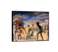 RXNHGJDS Reproductions de Tableaux CéLèBres Paul Delvaux Les courtisanes Poster sur toile Affiche SurréAliste Tableau Murale Decoration Salon65x50cm(26x19in) Cadre noir