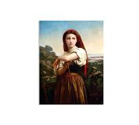 RXNHGJDS Reproductions tableau William-Adolphe Bouguereau sur toile Bergère italienne célèbre peinture classique et portrait féminin décoration murale salon chambre 70x50cm Sans cadre