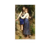RXNHGJDS Reproductions tableau William-Adolphe Bouguereau sur toile Dans les bois célèbre peinture classique et portrait féminin décoration murale salon chambre 90x50cm Sans cadre