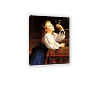 RXNHGJDS Reproductions tableau William-Adolphe Bouguereau sur toile Enfant avec oiseau poster Art Mural Portrait Élégant décoration murale salon chambre 50x40cm Cadre intérieur
