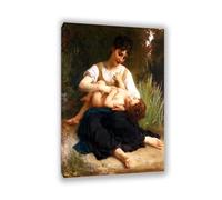 RXNHGJDS Reproductions tableau William-Adolphe Bouguereau sur toile Les joies de la maternité célèbres peinture à l'huile décoration murale salon chambre 120x80cm Cadre intérieur