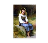 RXNHGJDS Reproductions tableau William-Adolphe Bouguereau sur toile Méditation célèbre peinture classique et portrait féminin décoration murale salon chambre 65x40cm Sans cadre