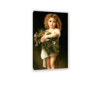 RXNHGJDS Reproductions tableau William-Adolphe Bouguereau sur toile Petite fille tenant des fleurs poster Art Mural Portrait Élégant décoration murale salon chambre 50x30cm Cadre intérieur