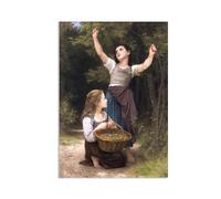RXNHGJDS Reproductions tableau William-Adolphe Bouguereau sur toile Récolte de Noisettes célèbre Impression sur toile vintage portrait femme décoration murale salon chambre 90x60cm Sans cadre