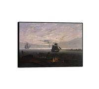 RXNHGJDS Soirée sur la mer Baltique Caspar David Friedrich Impression sur toile Reproduction sur toile Tableau célèbre pour décoration murale salon et chambre55x40cm(22x16in) Cadre noir