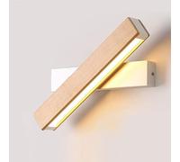 RXPVUXE Applique murale en bois rotative à 360 ° Lampe de chevet à LED Applique murale moderne blanche Abat-jour en acrylique, Long luminaire mural en bois rectangulaire pour chambre à coucher, chevet