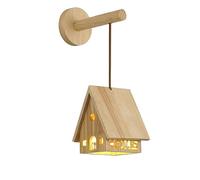 RXPVUXE Applique Murale en Forme de Cabane en Bois Applique Murale Suspendue en Bois Wabi-sabi Luminaire Mural de Décoration Intérieure, E27 Luminaire Mural en Bois Nordique Moderne en Bois pour Chamb
