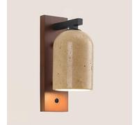 RXPVUXE Applique murale en pierre Wabi-Sabi de style japonais, applique murale en travertin jaune naturel et bois, applique murale en marbre moderne du milieu du siècle for chambre(Walnut)