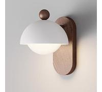 RXPVUXE Applique murale moderne du milieu du siècle, luminaire mural en forme de dôme en métal avec abat-jour en verre, base G9, finition grain de bois, applique murale d'intérieur(White)