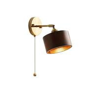 RXPVUXE Applique murale moderne en bois, rotative à 350 °, pliable à 180 °, en laiton brossé, avec interrupteur à chaîne, lampe murale en noyer E27, appliques rondes en bois, lampe de lecture de cheve