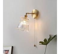 RXPVUXE Applique murale nordique dorée en laiton réglable avec interrupteur à chaîne, luminaire mural en verre transparent du milieu du siècle E27 lampe de lecture de chevet rotative pour île de coulo