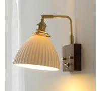 RXPVUXE Applique murale vintage en bois avec abat-jour en céramique blanche