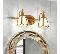 RXPVUXE Luminaires de salle de bain modernes, lampes de vanité antiques brossées vintage sur miroir, applique murale de luxe en laiton avec abat-jour en verre fleur de givre blanc, applique murale d'a