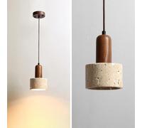 RXPVUXE Mini luminaire suspendu moderne, îlot de cuisine, grotte jaune, lampe à suspension en pierre, tasse en noyer, éclairage de plafond suspendu long réglable, lustre rétro en bois Wabi Sabi