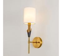 RXPVUXE Rétro Applique Murale Lampe Salle De Bains Vanité Lumière Bronze Brossé Métal Câblé 47cm H Luminaire Tissu Blanc Abat-Jour Cylindre Pour Chambre Salle De Bains Vanité Lecture Salon Couloir, E1
