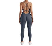 RXRXCOCO Combinaison côtelée à bretelles spaghetti pour femme, coupe ajustée, dos nu, rembourrée, minceur, pour yoga, sport, une pièce, #2 Bleu, S