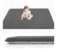 RxueSug Tapis de Jeu pour Enfant, 150 x 150 cm Tapis de Sol en Mousse Epais Pliable Reversible, Tapis d'éveil pour Bébé 2cm, Tapis de motricité bébé, Tapis Velours Corail Gris Foncé