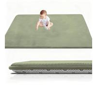 RxueSug Tapis de Jeu pour Enfant, 80 x 180 cm Tapis de Sol en Mousse Epais Pliable Reversible, Tapis d'éveil pour Bébé 2cm, Tapis de motricité bébé, Tapis Velours Corail Vert Herbeux