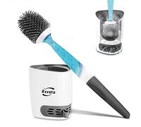 Rxvotocr Brosse WC en Silicone et Support, poignée Rechargeable, Distributeur de Gel nettoyant, Support Mural ou au Sol, Support ventilé avec Tampon de Boue Diatomée, Gris et Blanc