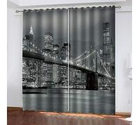 RXWZRL Lot De 2 Rideau Thermique Isolant Anti Froid Rideaux Occultants Complet À Oeillets, Rideau Décoration De Fenêtre 100X160cm 3D Pont Noir Et Blanc De New York Motif Rideaux De La Cuisine Moderne