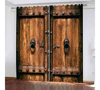 RXWZRL Rideau Occultant Isolant Thermique Salon, Rideaux À Oeillets Chambre Enfant De Décoration De Fenêtre, Porte en Bois Marron Vintage Motif, Rideaux Et Draperies Intérieurs,140X260Cm 2 Pièces