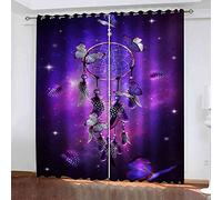 RXWZRL Rideau Salon Occultant - Isolant Thermique Rideaux À Oeillets Solid Lourd Décoration De Fenêtre pour Chambre, Anti Froid, L 100 X H 214 Cm, 3D Attrape-Rêves Étoilé Violet Motif, 2 Panneaux