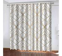 RXWZRL Rideau Salon Occultant - Isolant Thermique Rideaux À Oeillets Solid Lourd Décoration De Fenêtre pour Chambre, Anti Froid, L 140 X H 260 Cm, 3D Art Géométrique Ligne Or Motif, 2 Panneaux
