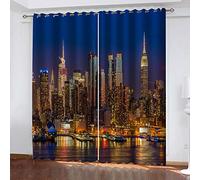 RXWZRL Rideaux Occultants Grande Largeur Rideau Thermique Isolant Anti Froid Pour Salon, 3D Vue De Nuit De La Ville De New York Motif Rideau Décoration De Fenêtre Pour Chambre Adulte 117X230Cm 2 Pièce