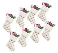 RXXR 8 Chaussette de Noel Bas De NoëL Blanc avec Chaussettes de Noël Rondes à Paillettes de 23 cm avec Revers en Peluche pour Cartes-Cadeaux, Sacs à friandises en Vrac, décorations d'arbre de Noël