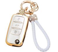 RXXR Coque clé de Voiture avec Porte Clés Compatible avec VW Volkswagen Golf 5 6 Polo Touran Touareg Passat MK6 Caddy Jetta Scirocco Skoda Seat, 3 Boutons étui pour Clé de Voiture