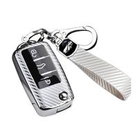 RXXR Coque clé de Voiture avec Porte Clés Compatible avec VW Volkswagen Golf 5 6 Polo Touran Touareg Passat MK6 Caddy Jetta Scirocco Skoda Seat, 3 Boutons étui pour Clé de Voiture