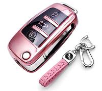 RXXR Coque de clé de voiture compatible avec Audi A1 A3 A4 A6 A8 Quattro Q2 Q3 Q7 S3 S6 RS3 RS6 R8 TT TTS - Protection de clé de voiture à 3 boutons avec anneau en cuir