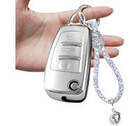 RXXR Coque de clé de voiture compatible avec Audi A1 A3 A4 A6 Q3 Q5 Q7 S3 R8 TT 3 boutons avec porte-clés brillant