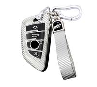 RXXR Coque de clé de voiture compatible avec BMW Série 2, 5, 6, 7, X1, X2, X3, X5, X6, X7, 4 boutons avec porte-clés (coque argentée)