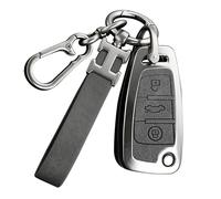 RXXR Coque de clé de voiture grise compatible avec Audi A1 A3 A4 A6 A8 Quattro Q3 Q7 S3 S6 RS3 RS6 R8 TT TTS Coque de clé rabattable en alliage de zinc 3 boutons