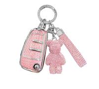 RXXR Coque de clé de voiture pour Audi A1 A3 A4 A6 A8 Quattro Q3 Q7 S3 S6 RS3 RS6 R8 TT TTS Coque de clé à rabat en TPU souple avec porte-clés ours en diamant rose