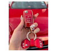 RXXR Coque de clé de voiture pour VW à 3 boutons compatible avec VW Volkswagen Passat Golf Polo Beetle Jetta Touran Eos Scirocco Rouge avec nœud porte-clés