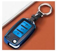 RXXR Coque de clé de voiture pour VW Polo Passat Skoda Seat Bleu avec porte-clés Compatible avec Volkswagen Tiguan Golf 4 5 6 Beetle Jetta Touran Eos Scirocco 3 boutons